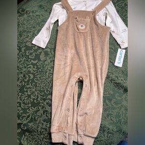 NWt 9m carters unisex teddy bear woodlands dog infants velour overalls longalls